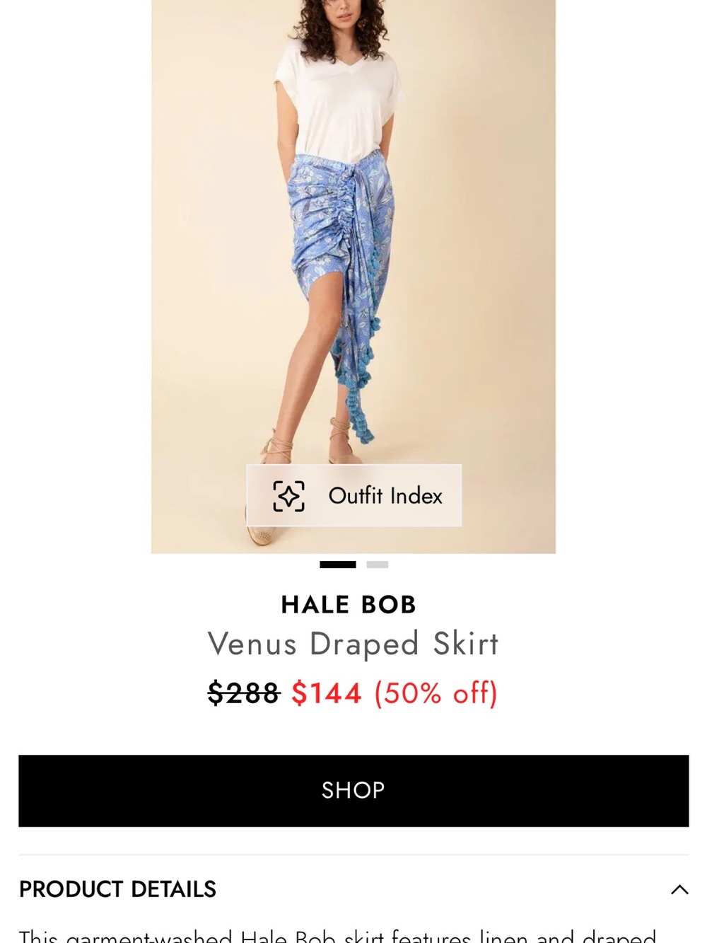 Hale Bob Blue Floral Asymmetrical Draped Skirt NWOT